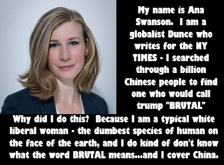 Ana Swanson: The STUPID WHITE LIBERAL BROAD – The Liberal Slimeball and Globalist Dunce at the NY Times